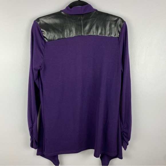 Amanda Green Faux Leather Purple Open Front Cardigan Small - Picture 7 of 12